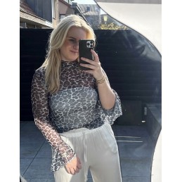 Mesh top leopard grijs